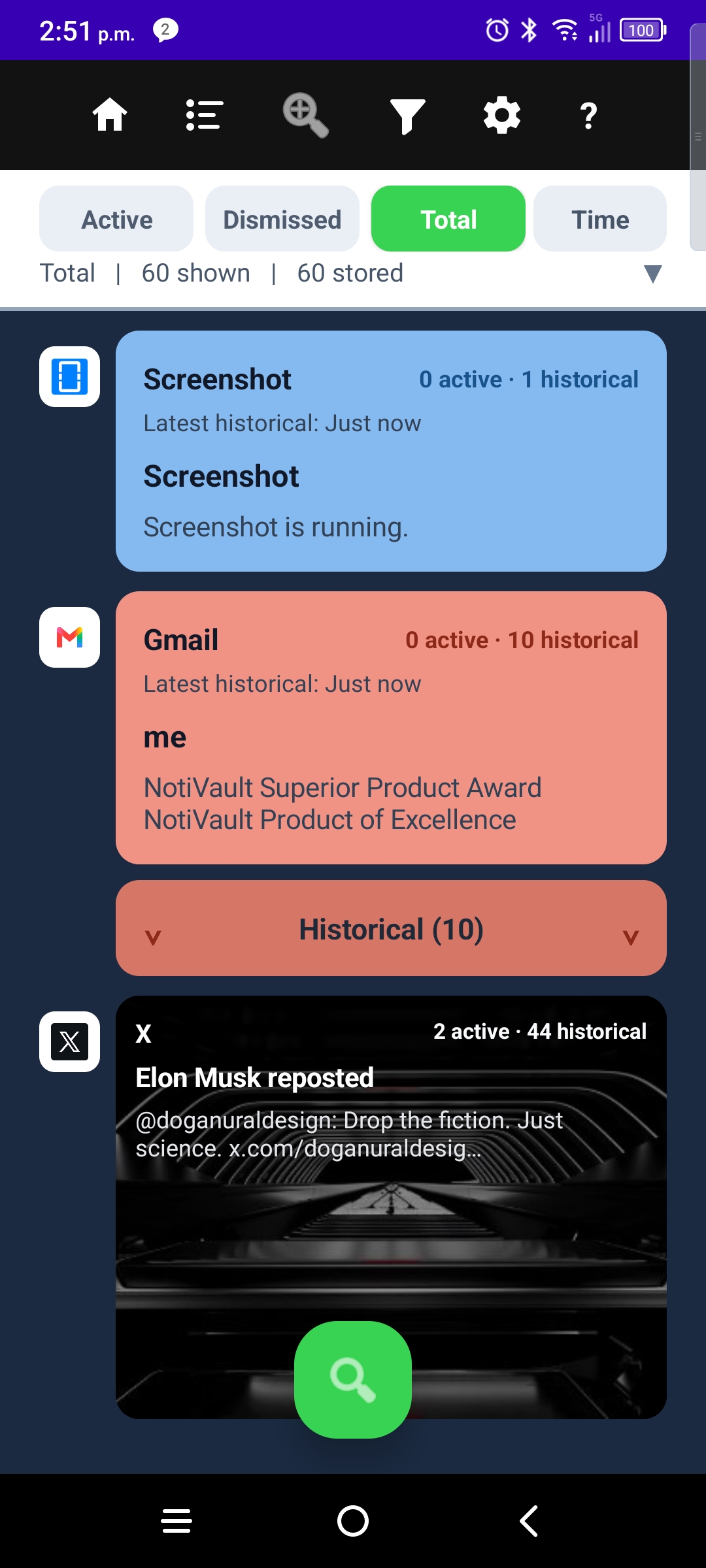 NotiVault Total timeline
