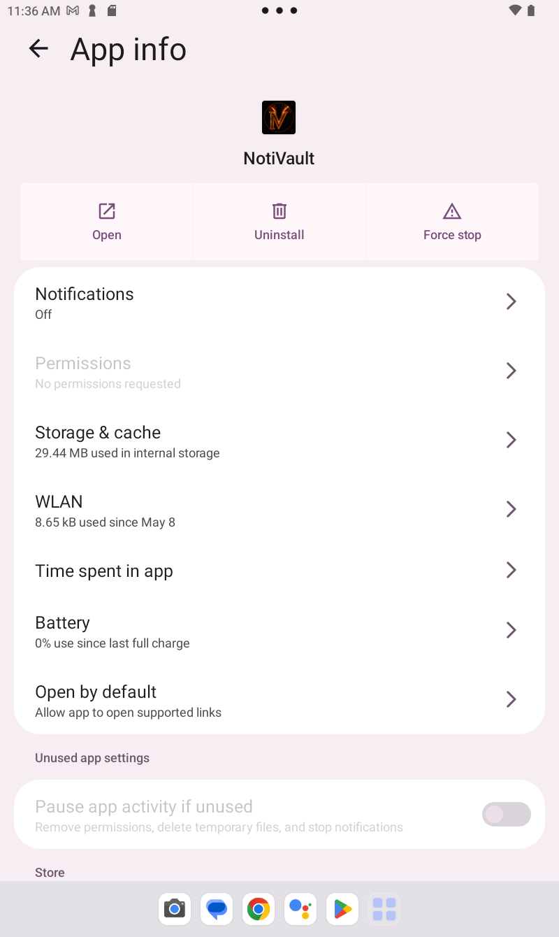 Android App info for NotiVault